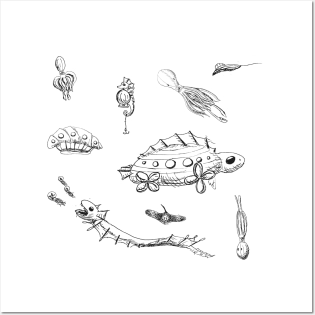 Flying Sea Creatures Wall Art by themanyartsofknight